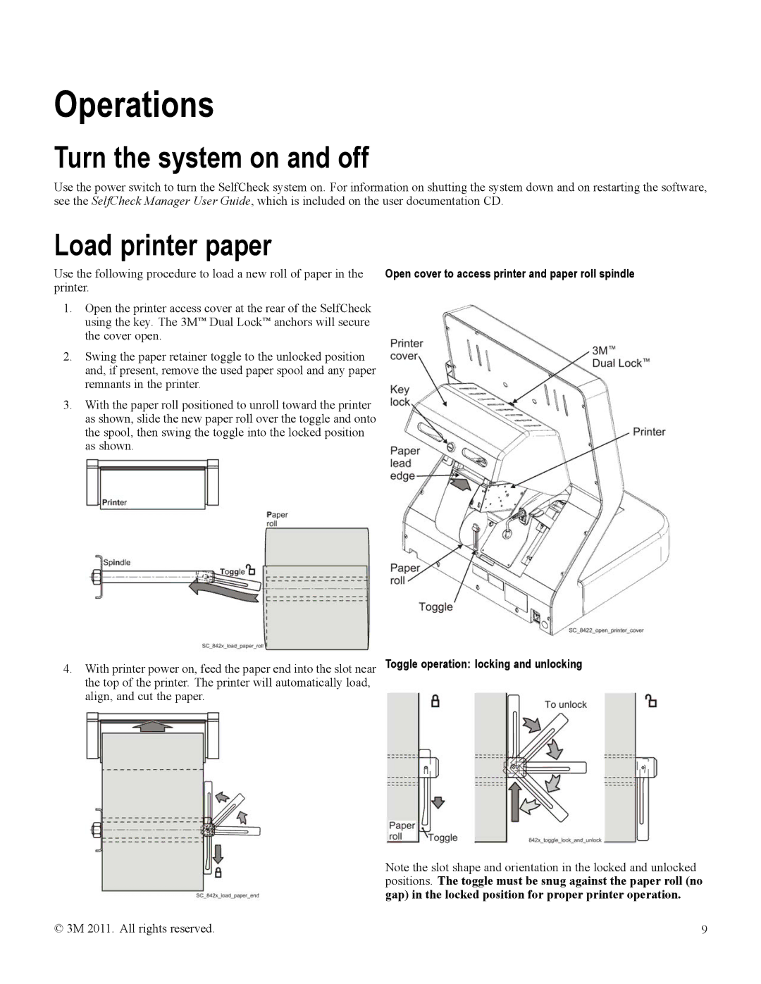 3M 8420, 8422 owner manual Operations, Turn the system on and off, Load printer paper 