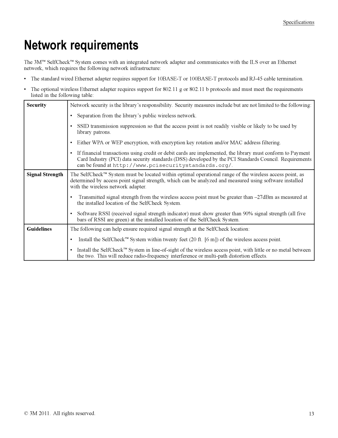 3M 8420, 8422 owner manual Network requirements, Security 