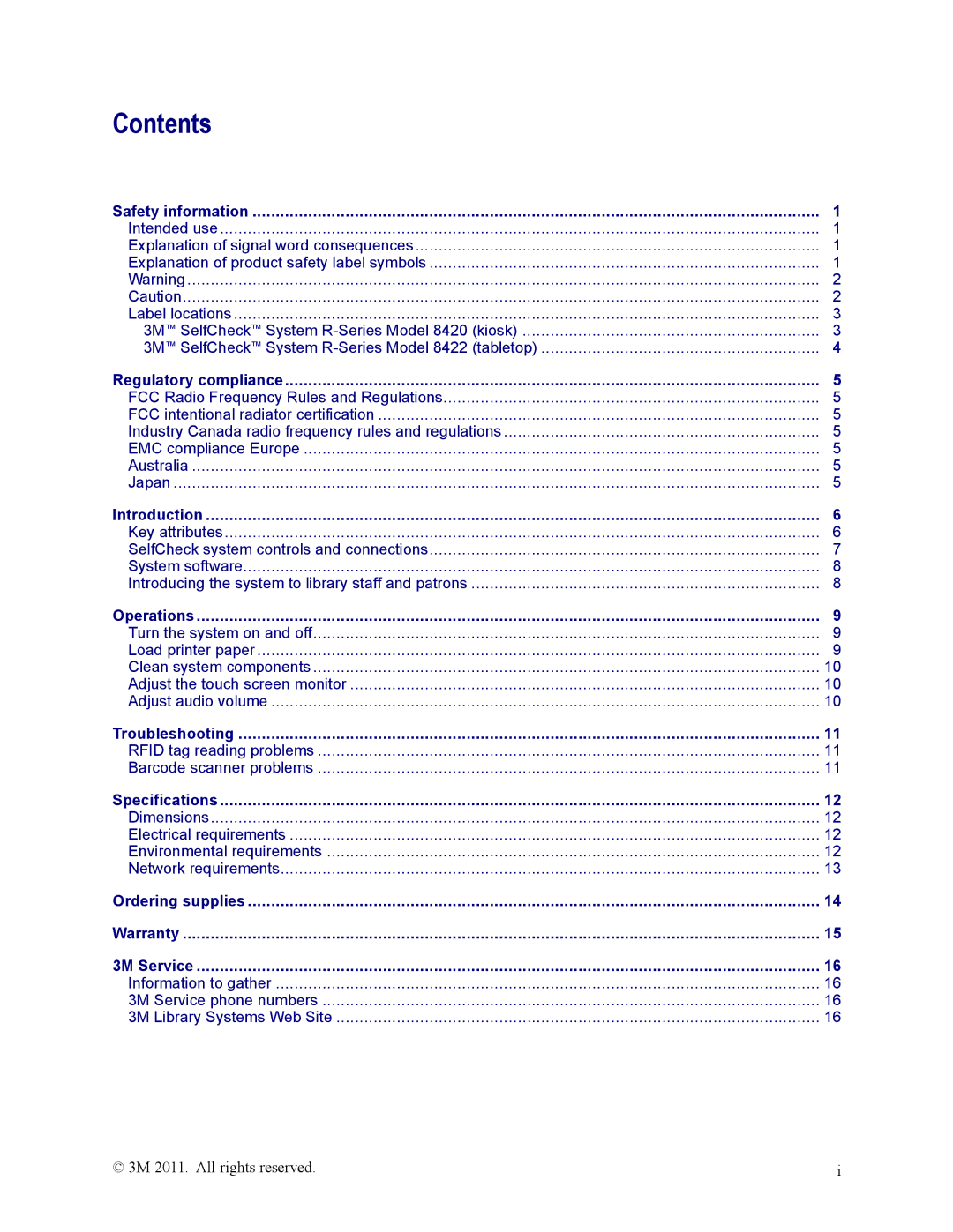 3M 8420, 8422 owner manual Contents 