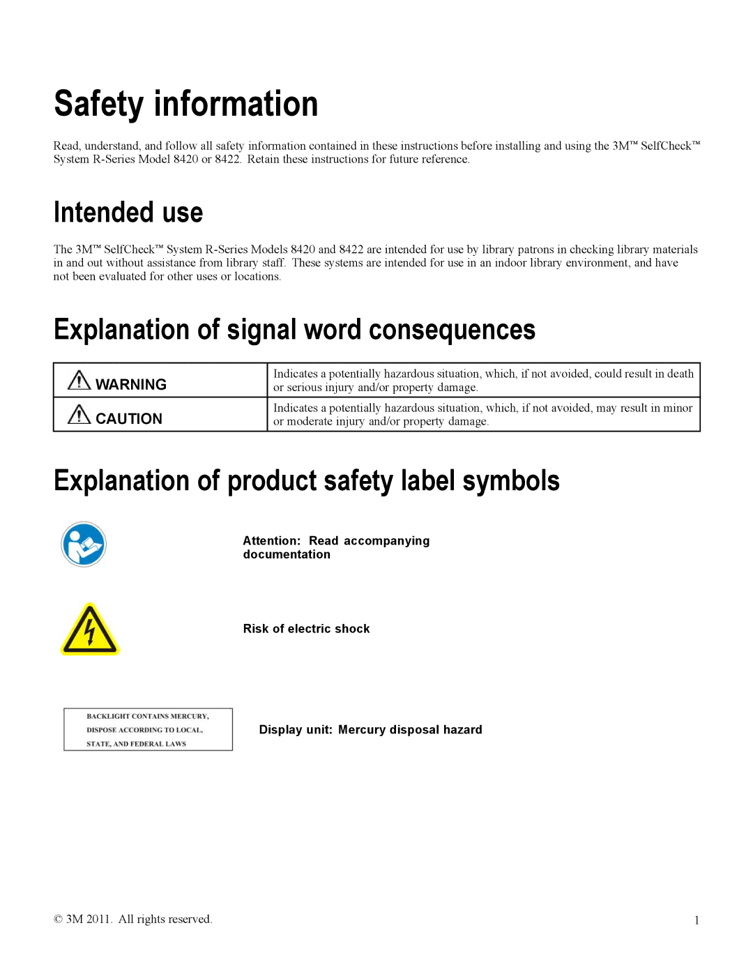 3M 8420, 8422 owner manual Safety information, Intended use, Explanation of signal word consequences 