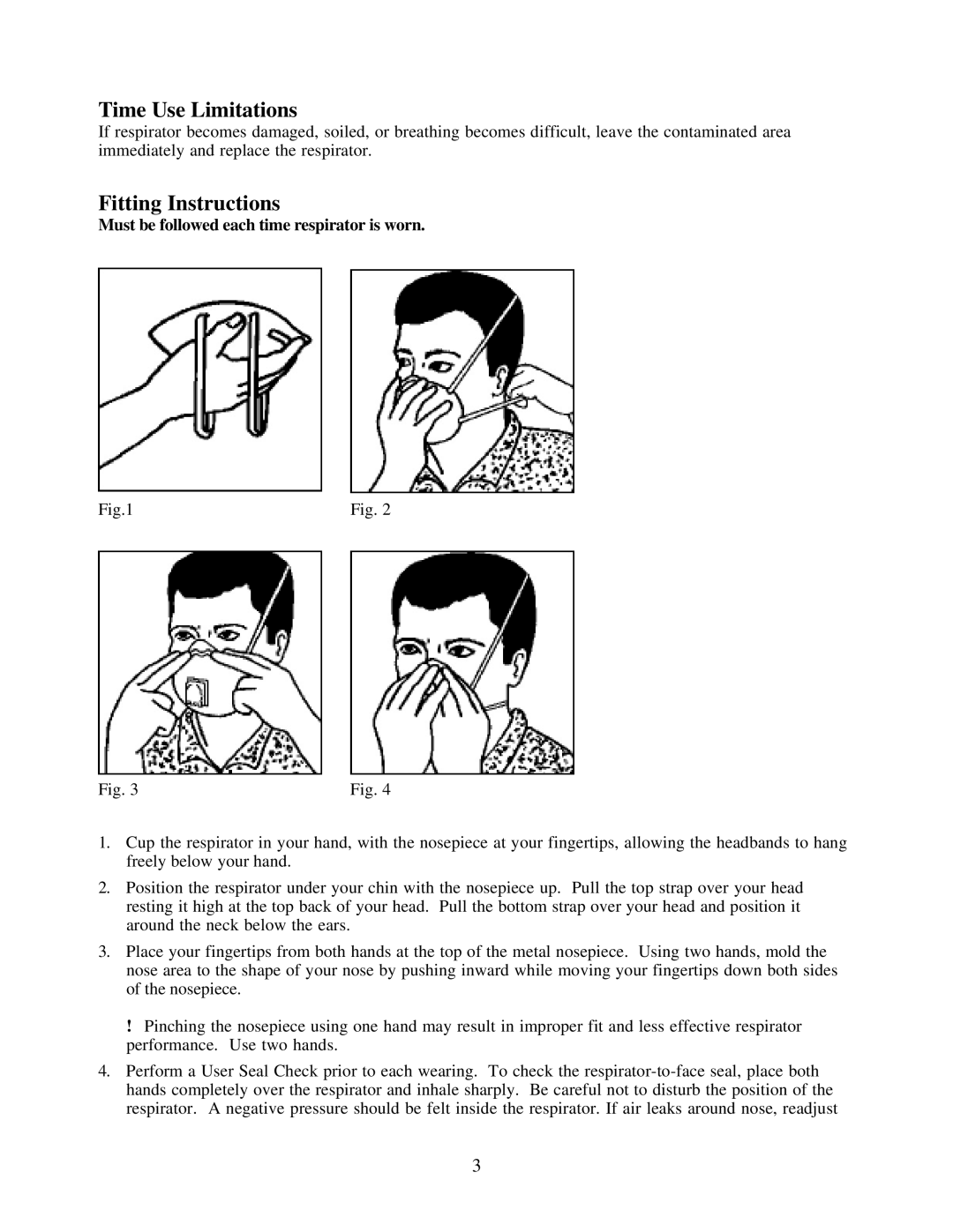 3M 8211, 8511 manual Time Use Limitations, Fitting Instructions 