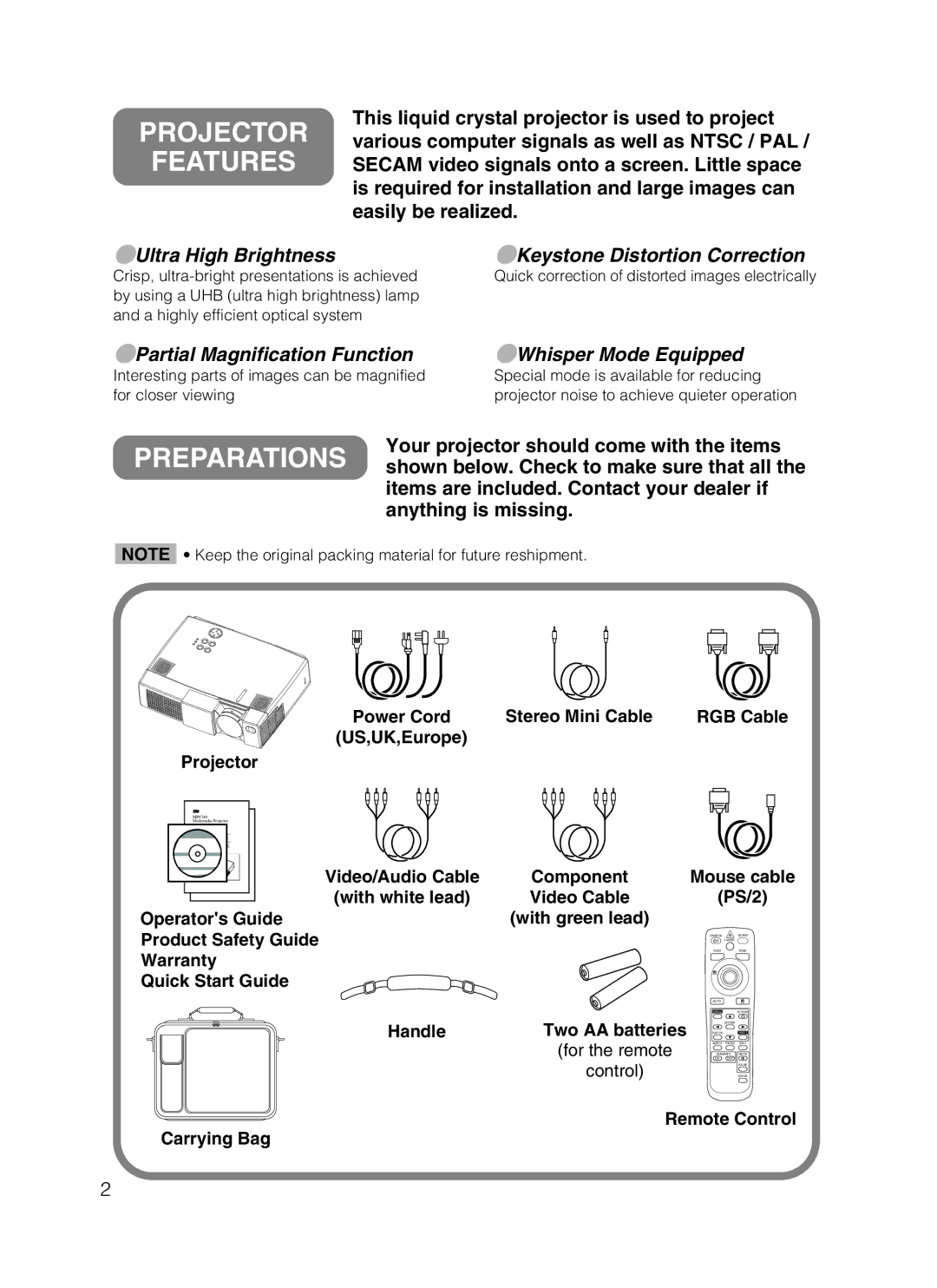 3M 8749 manual Projector Features, Ultra High Brightness 