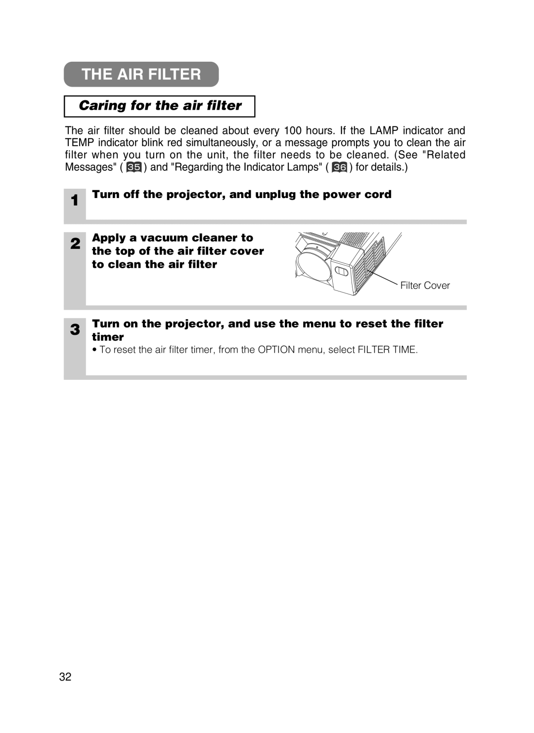 3M 8749 manual AIR Filter, Caring for the air filter 