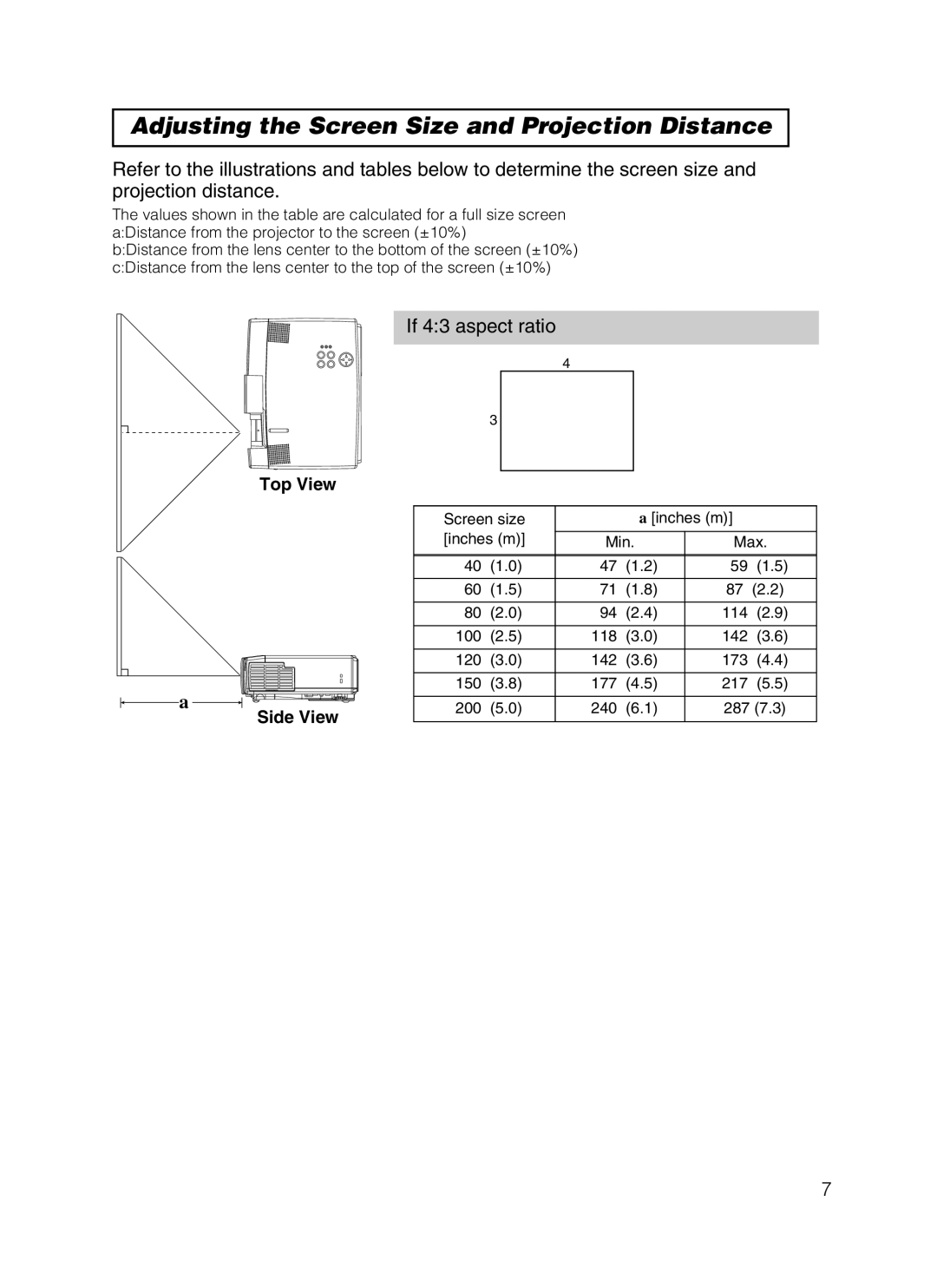 3M 8749 manual Adjusting the Screen Size and Projection Distance, If 43 aspect ratio 