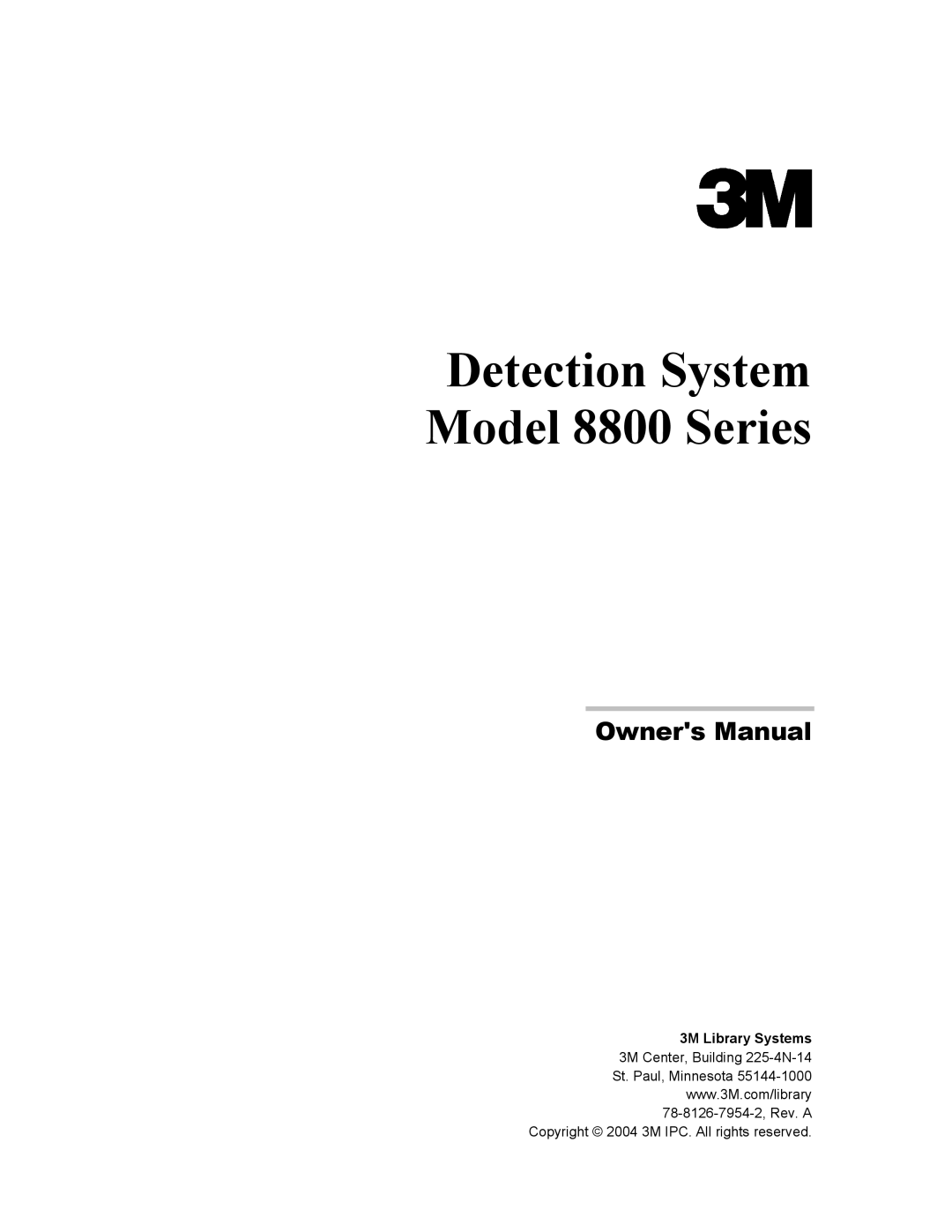 3M owner manual Detection System Model 8800 Series 