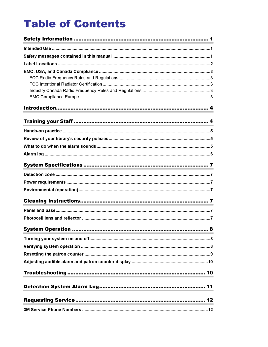 3M 8800 Series owner manual Table of Contents 