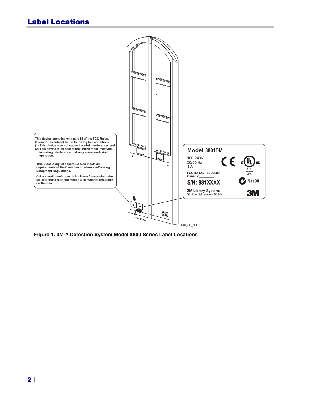 3M owner manual Detection System Model 8800 Series Label Locations 