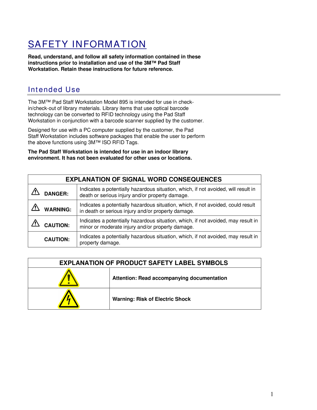 3M 895 owner manual Safety Information, Intended Use 