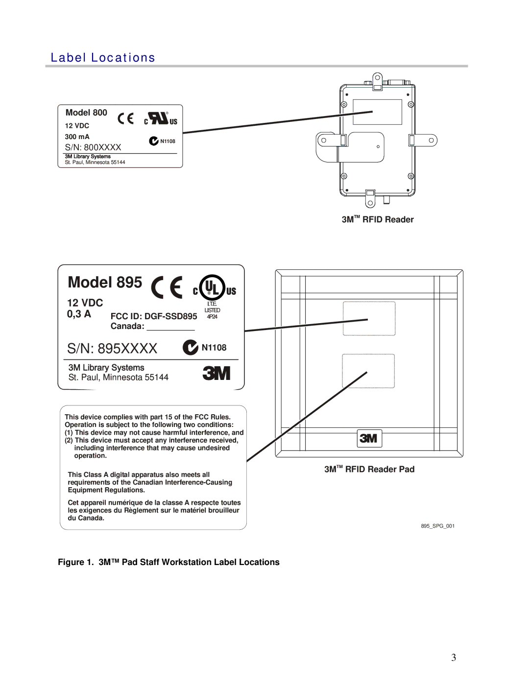 3M 895 owner manual Model, Label Locations 