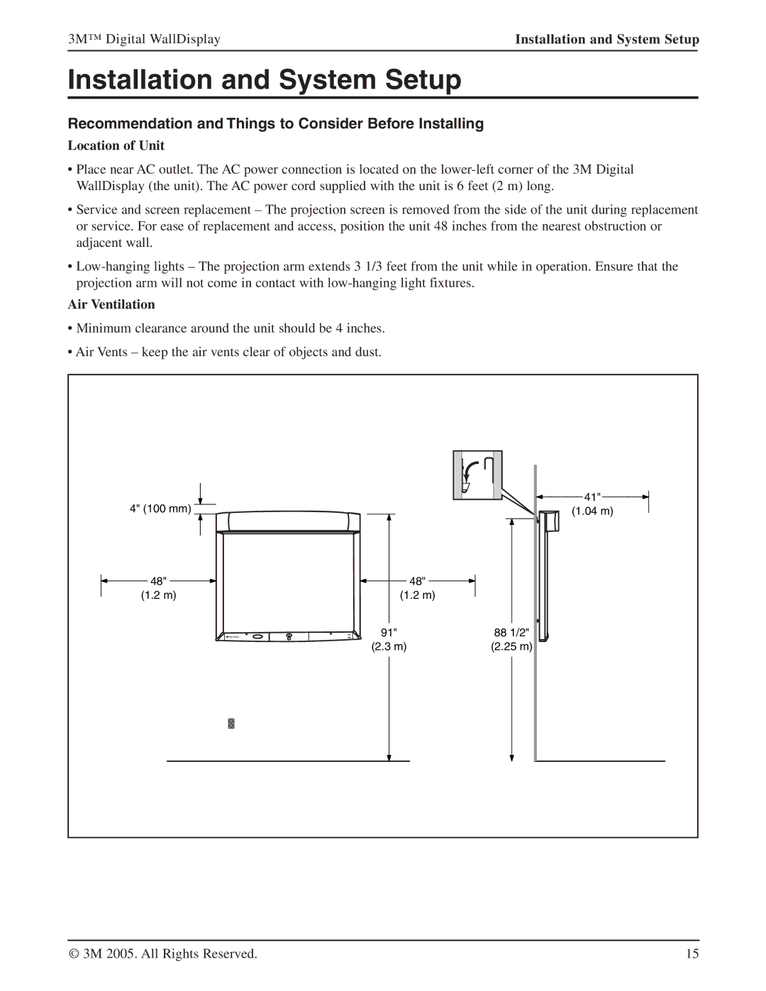 3M 9000PD manual Installation and System Setup, Recommendation and Things to Consider Before Installing, Location of Unit 