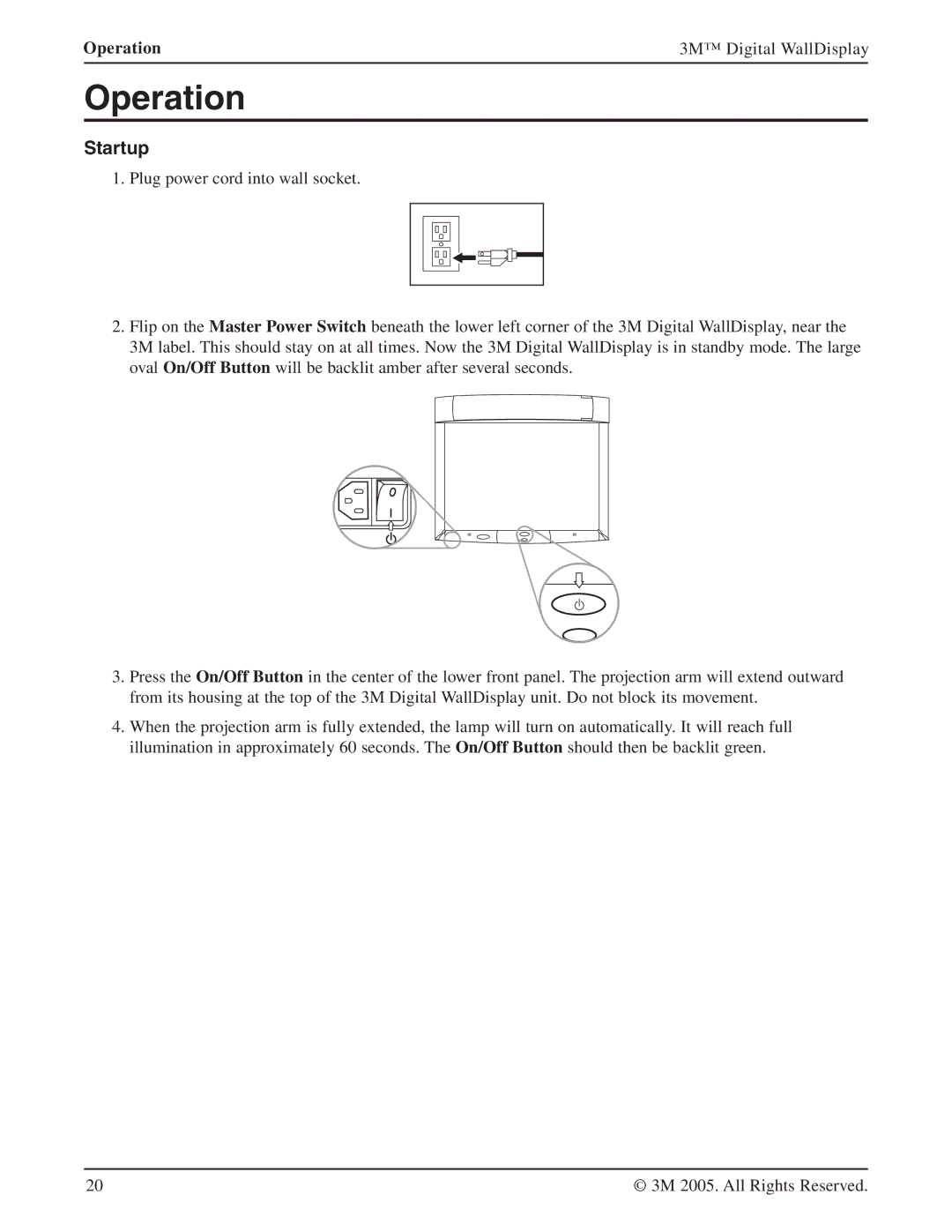 3M 9000PD manual Startup, Operation 3M Digital WallDisplay 