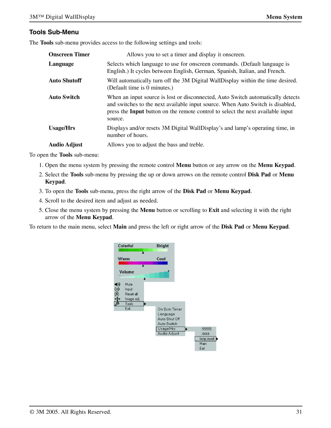 3M 9000PD manual Tools Sub-Menu 