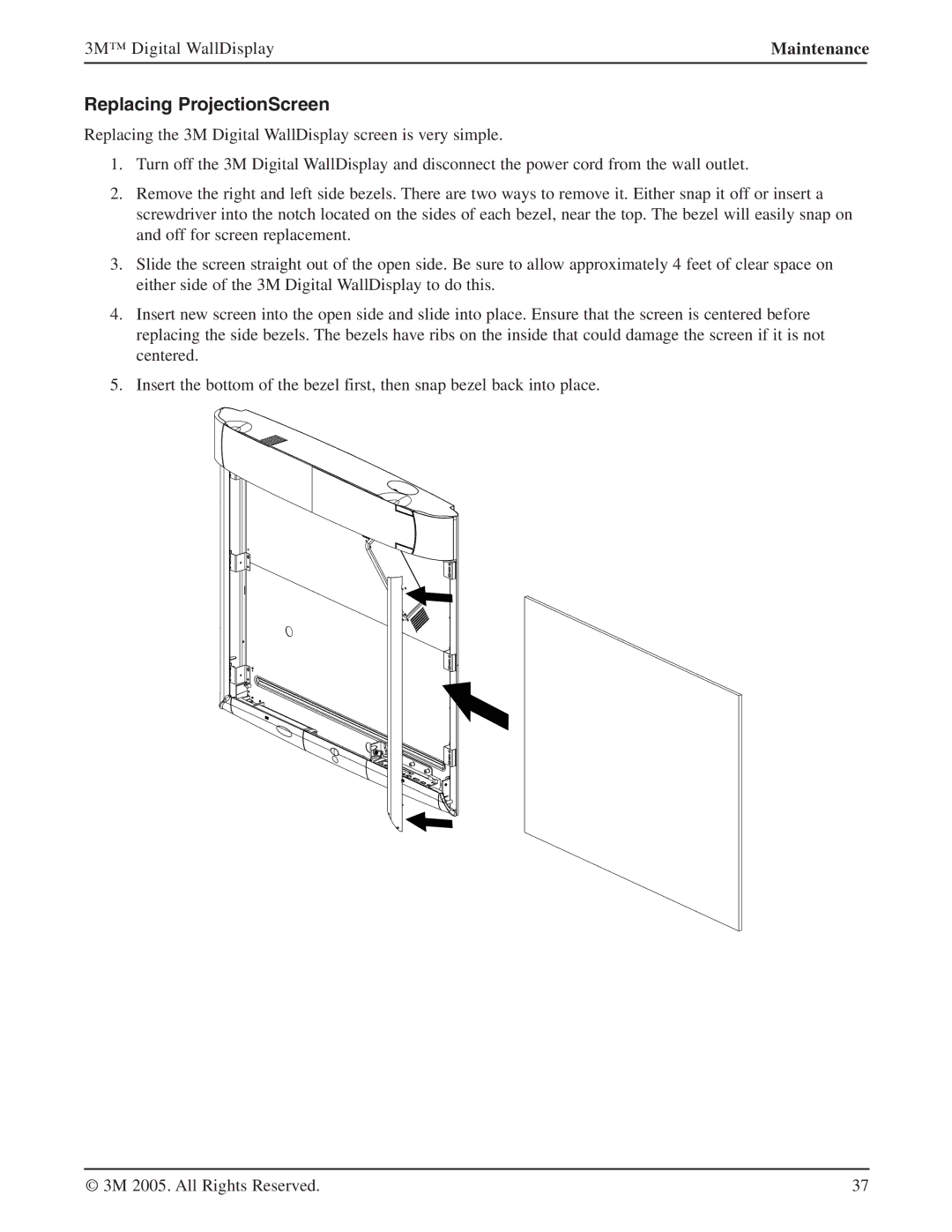 3M 9000PD manual Replacing ProjectionScreen 