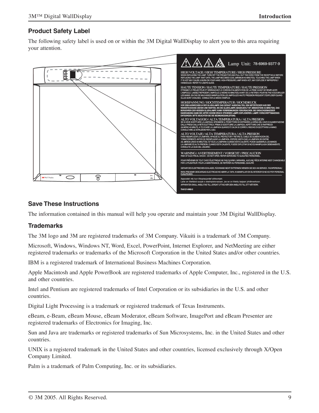 3M 9000PD manual Product Safety Label, Trademarks 