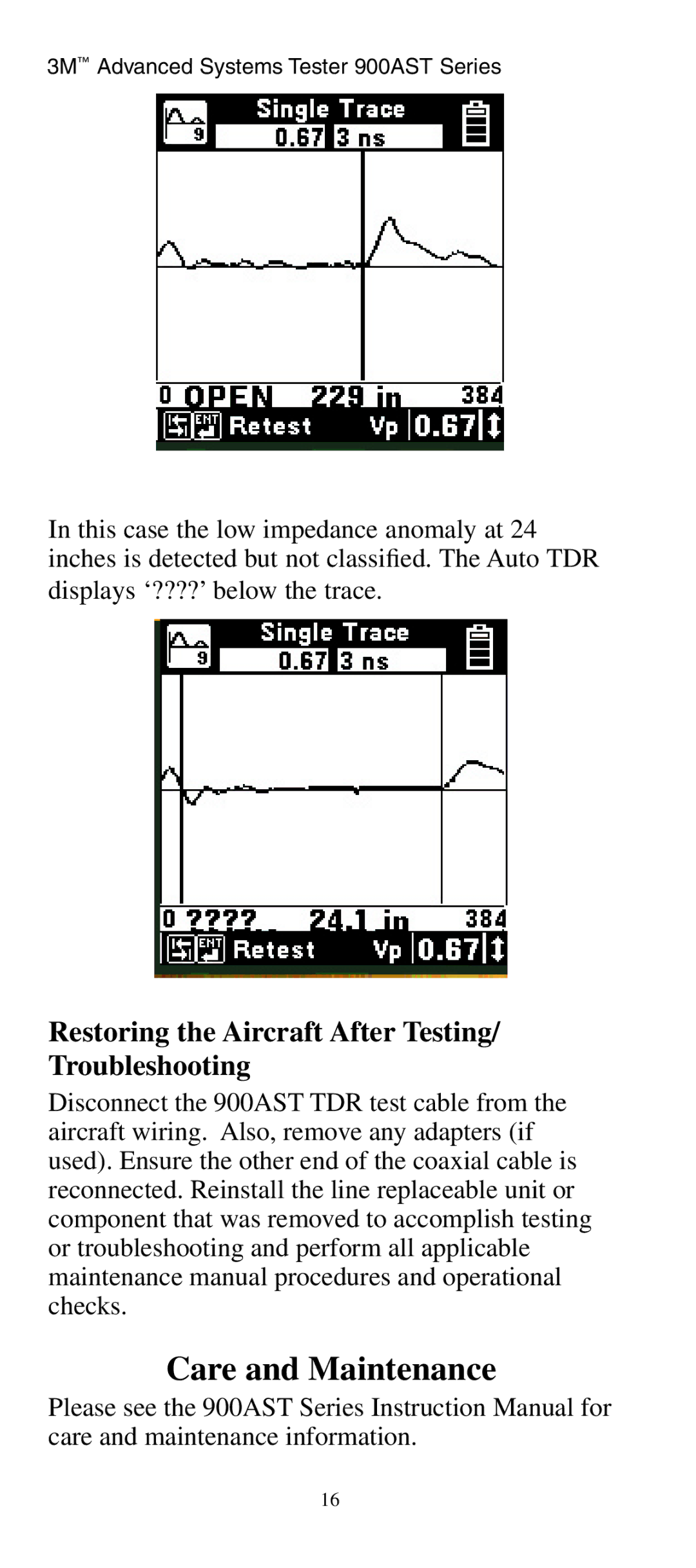 3M 900AST manual Care and Maintenance, Restoring the Aircraft After Testing/ Troubleshooting 