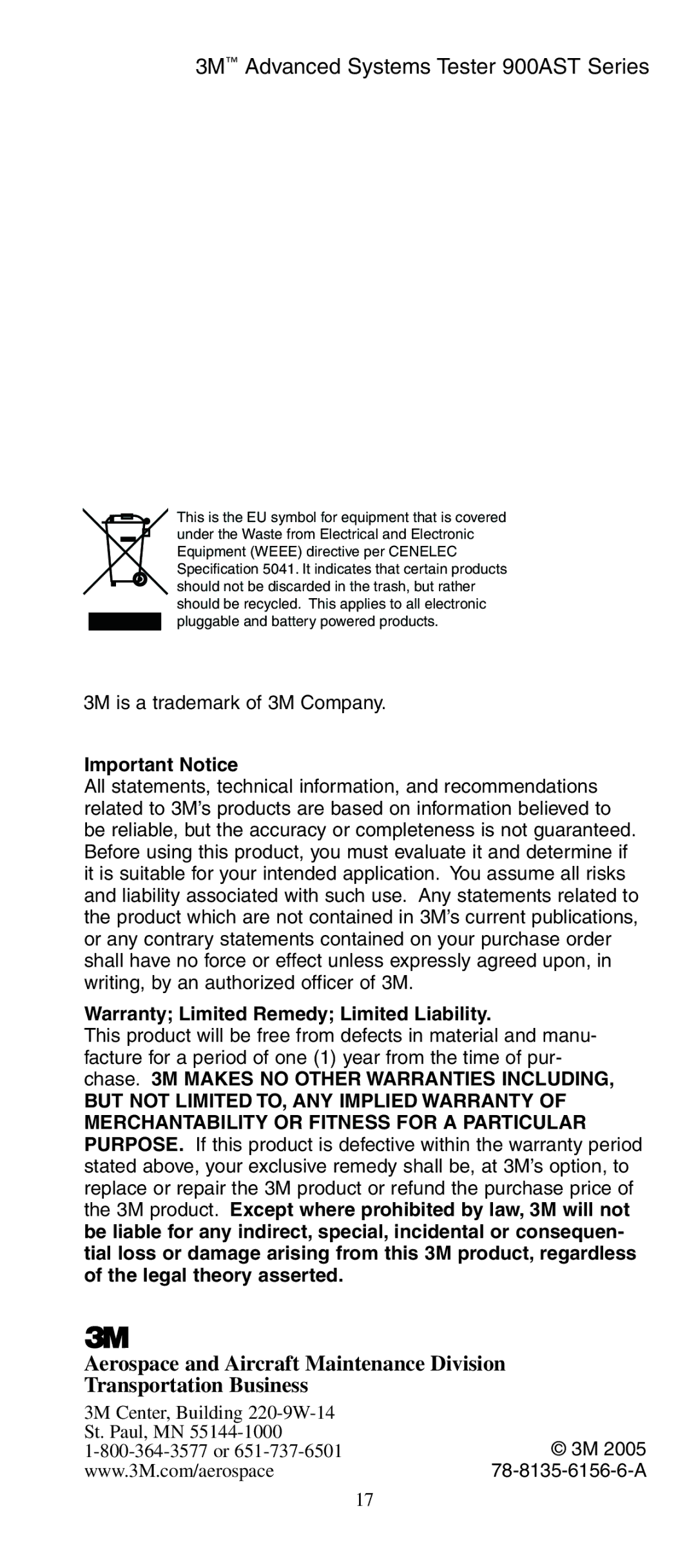 3M 900AST manual Important Notice 