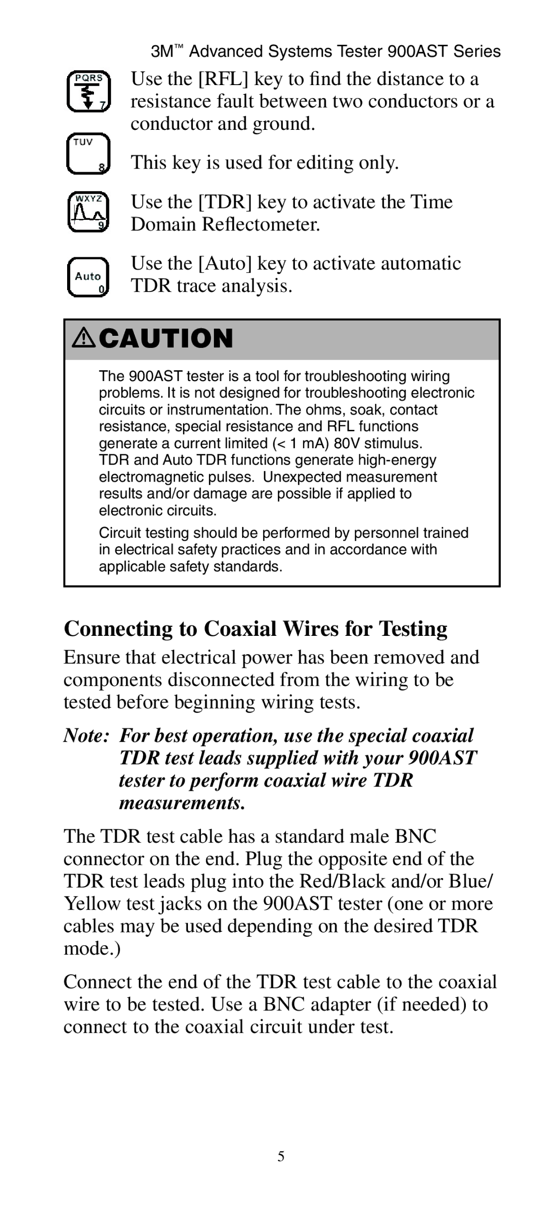 3M 900AST manual Caution, Connecting to Coaxial Wires for Testing 