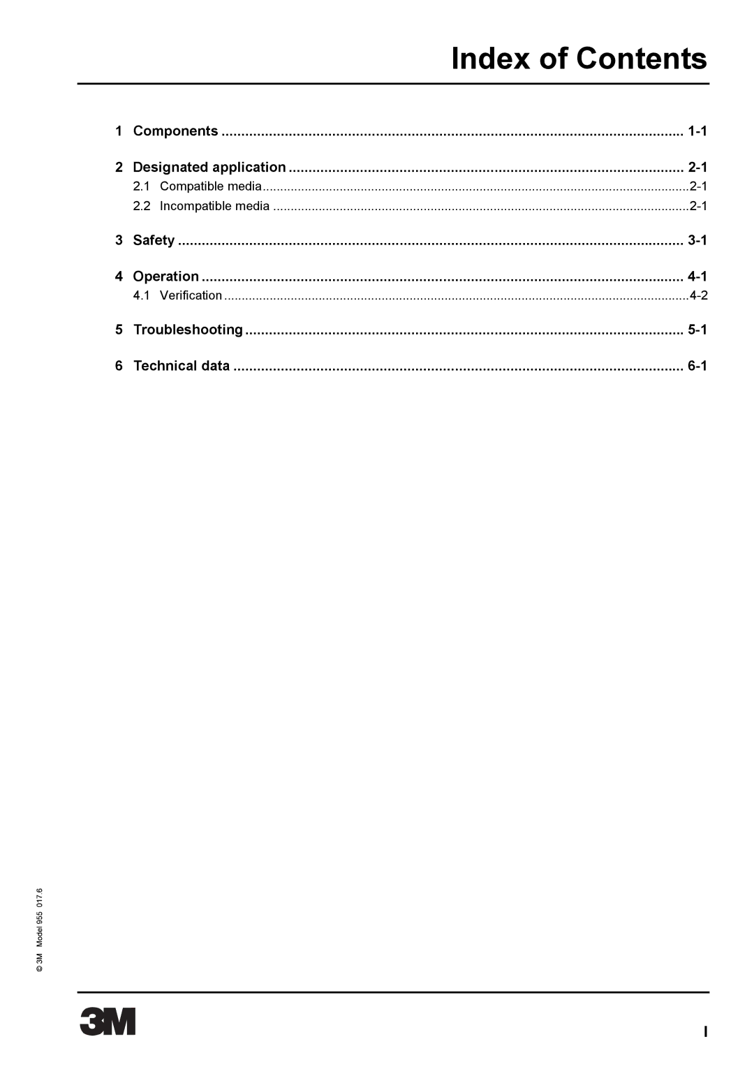 3M 955 manual Index of Contents 