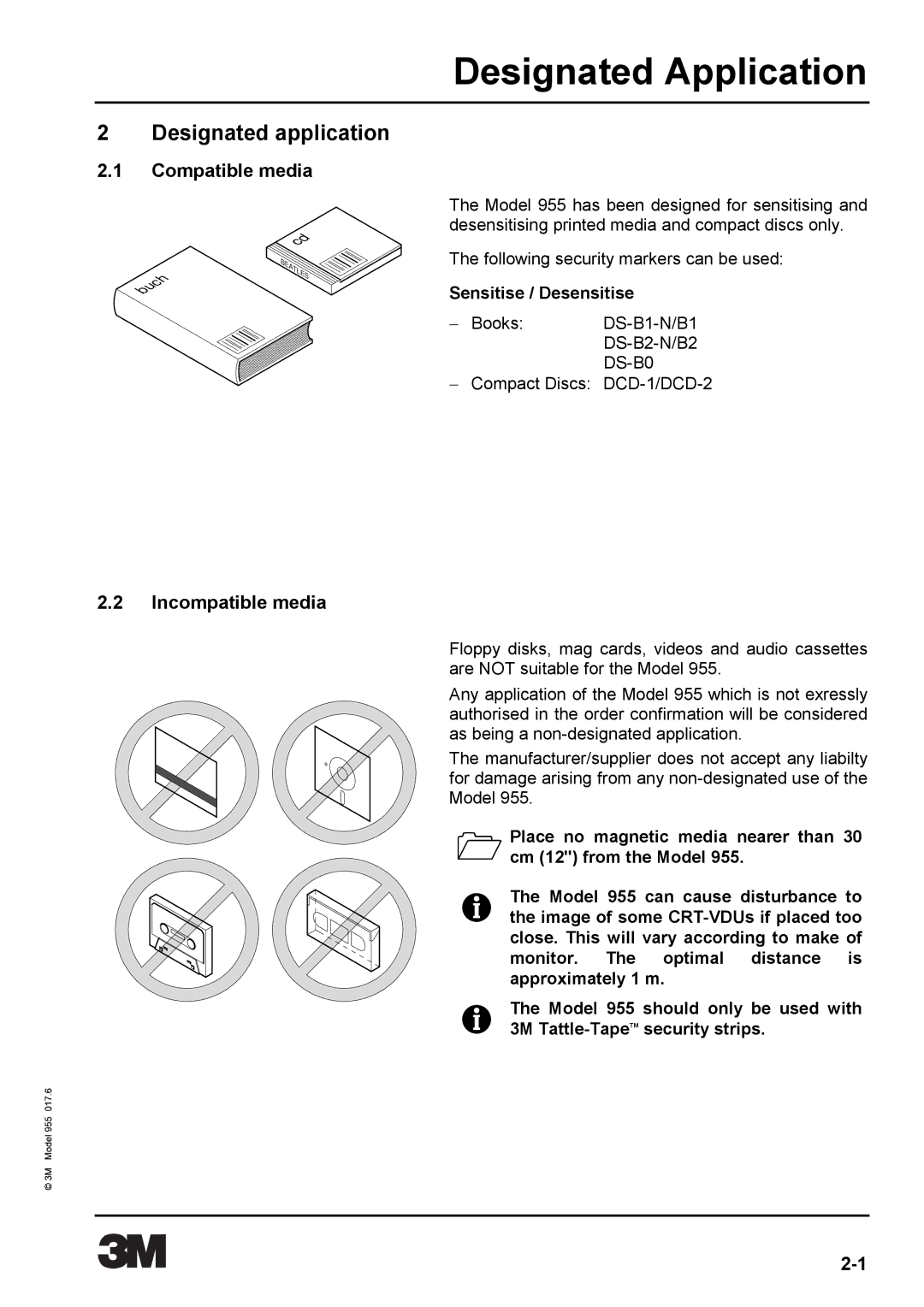 3M 955 manual Designated Application, Designated application, Sensitise / Desensitise 