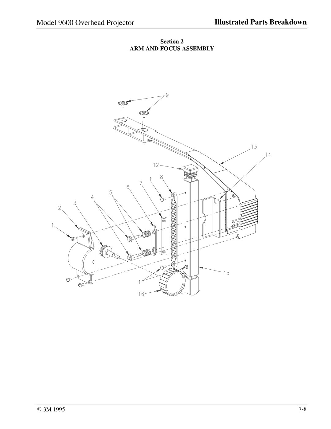 3M 9600 manual ARM and Focus Assembly 