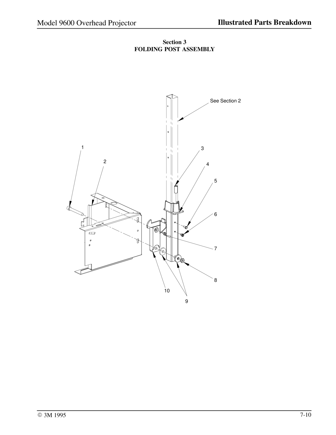 3M 9600 manual Folding Post Assembly 