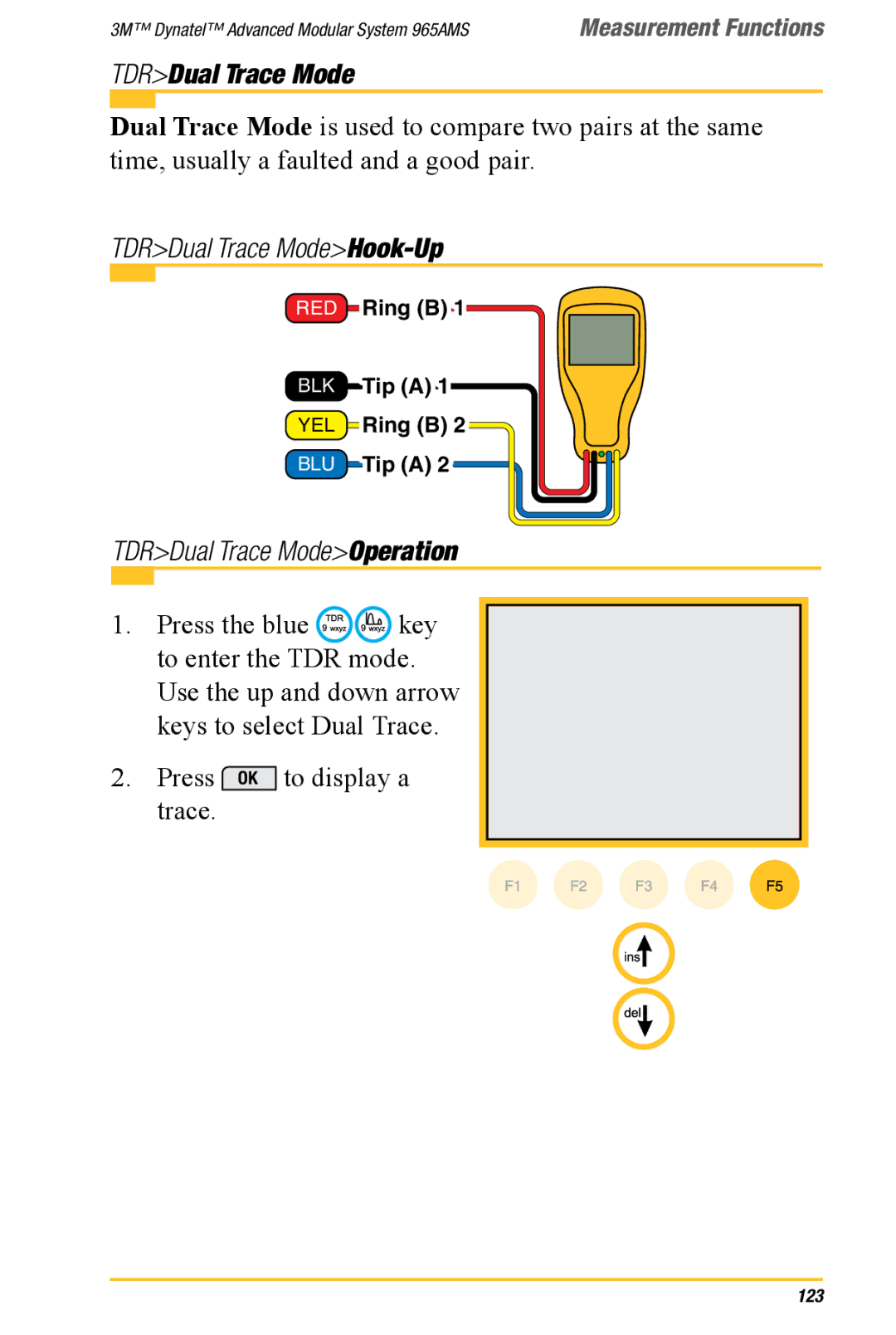 3M 965AMS manual TDRDual Trace ModeHook-Up, TDRDual Trace ModeOperation 