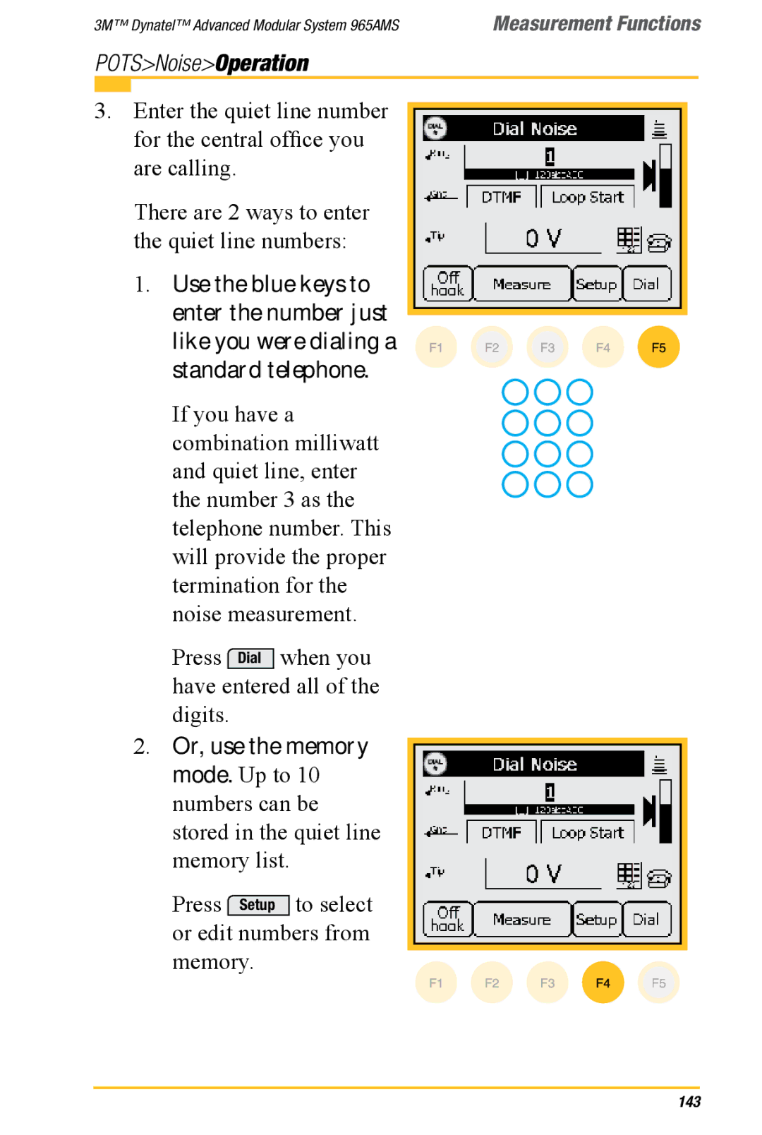 3M 965AMS manual Press Setup to select or edit numbers from memory 