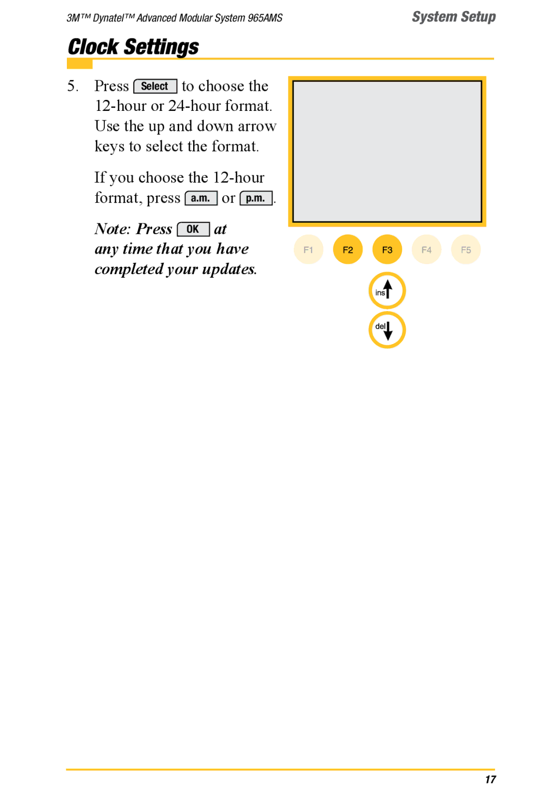 3M 965AMS manual Clock Settings 