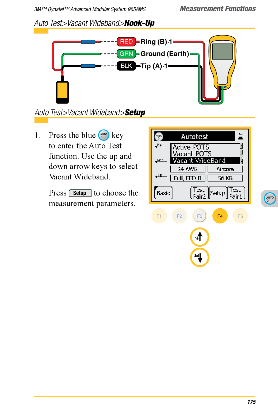 3M 965AMS manual Auto TestVacant WidebandHook-Up, Auto TestVacant WidebandSetup 