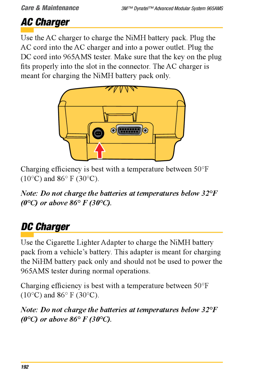 3M 965AMS manual AC Charger, DC Charger 