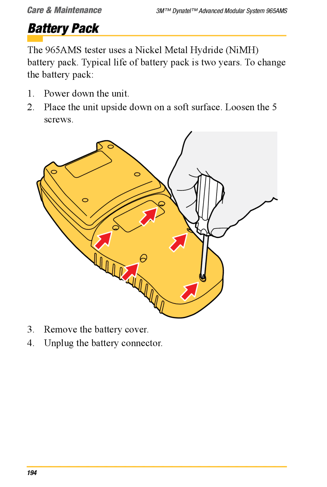 3M 965AMS manual Battery Pack 