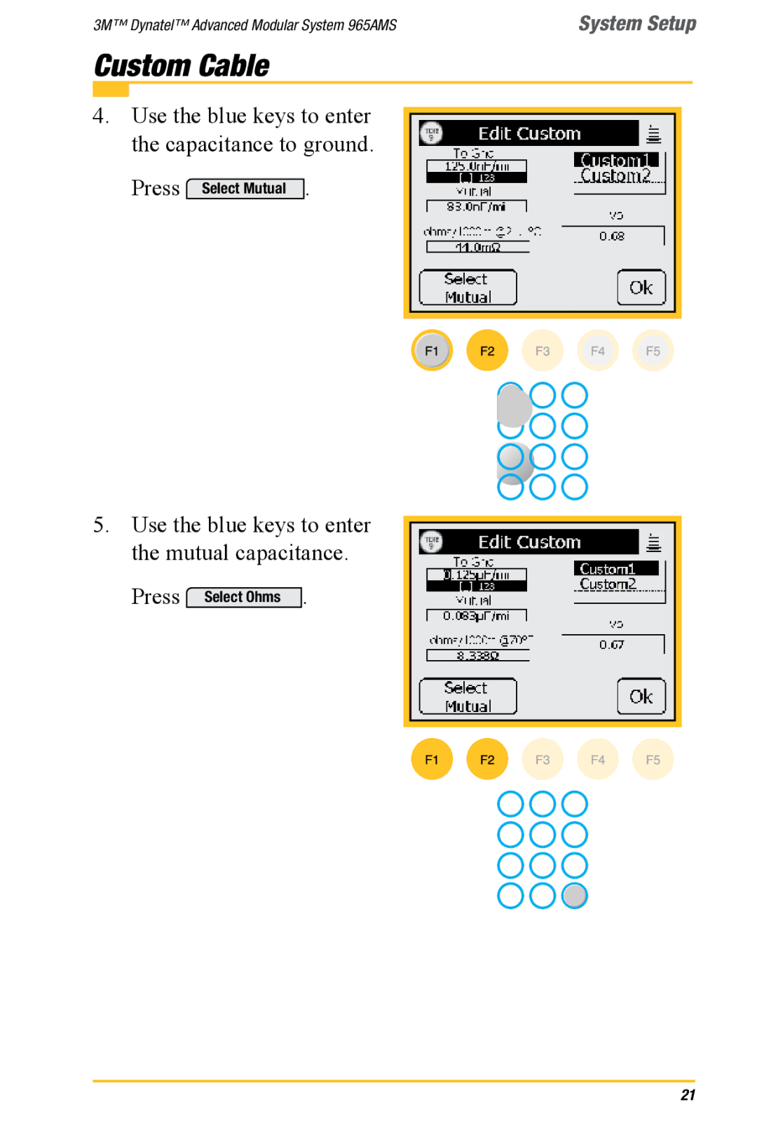 3M 965AMS manual Use the blue keys to enter Capacitance to ground 