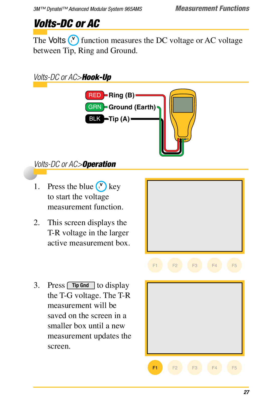 3M 965AMS manual Volts-DC or ACHook-Up, Volts-DC or ACOperation 