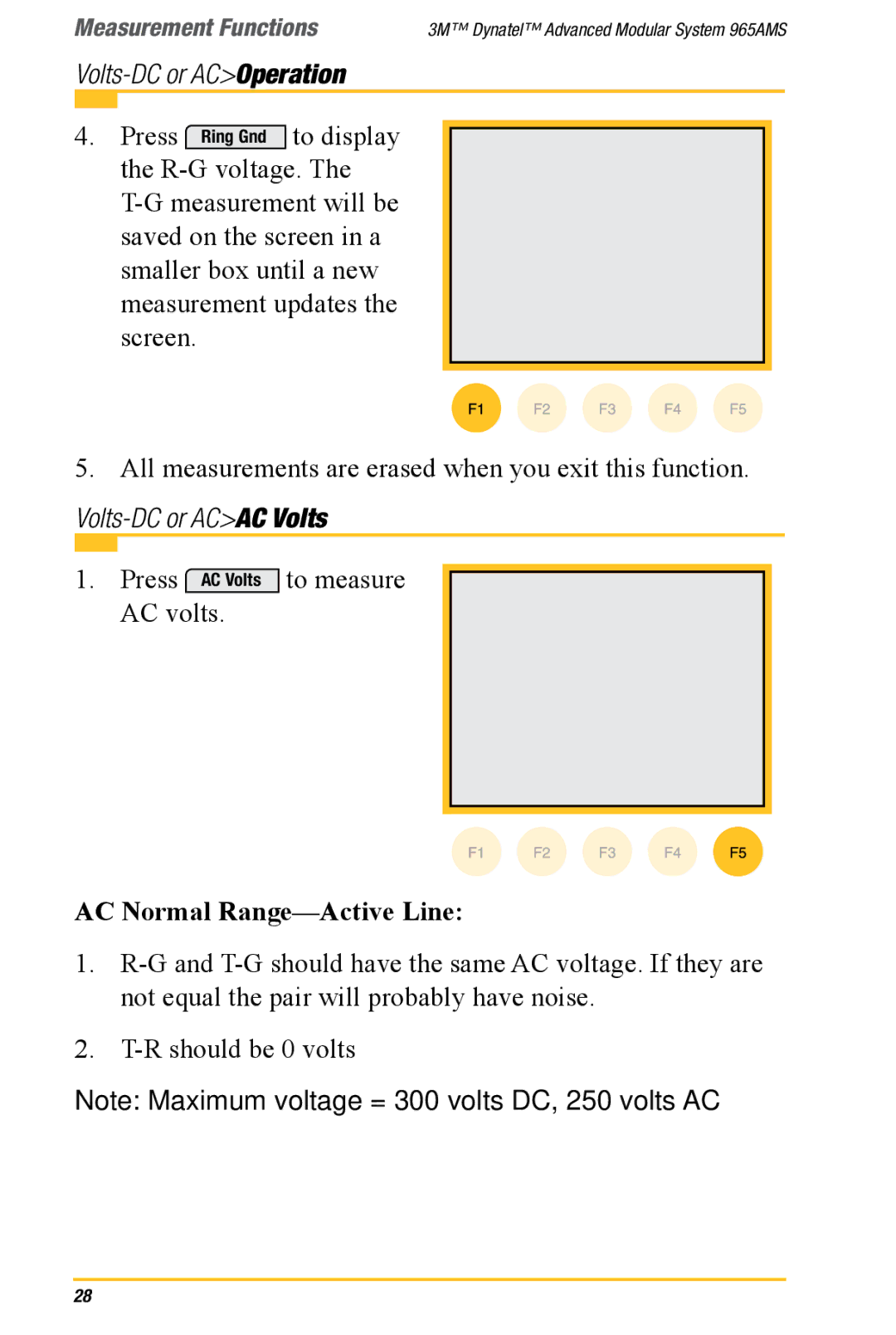 3M 965AMS manual Volts-DC or Acac Volts, AC Normal Range-Active Line 