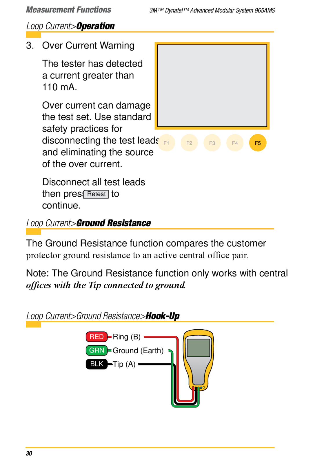 3M 965AMS manual Loop CurrentGround ResistanceHook-Up 