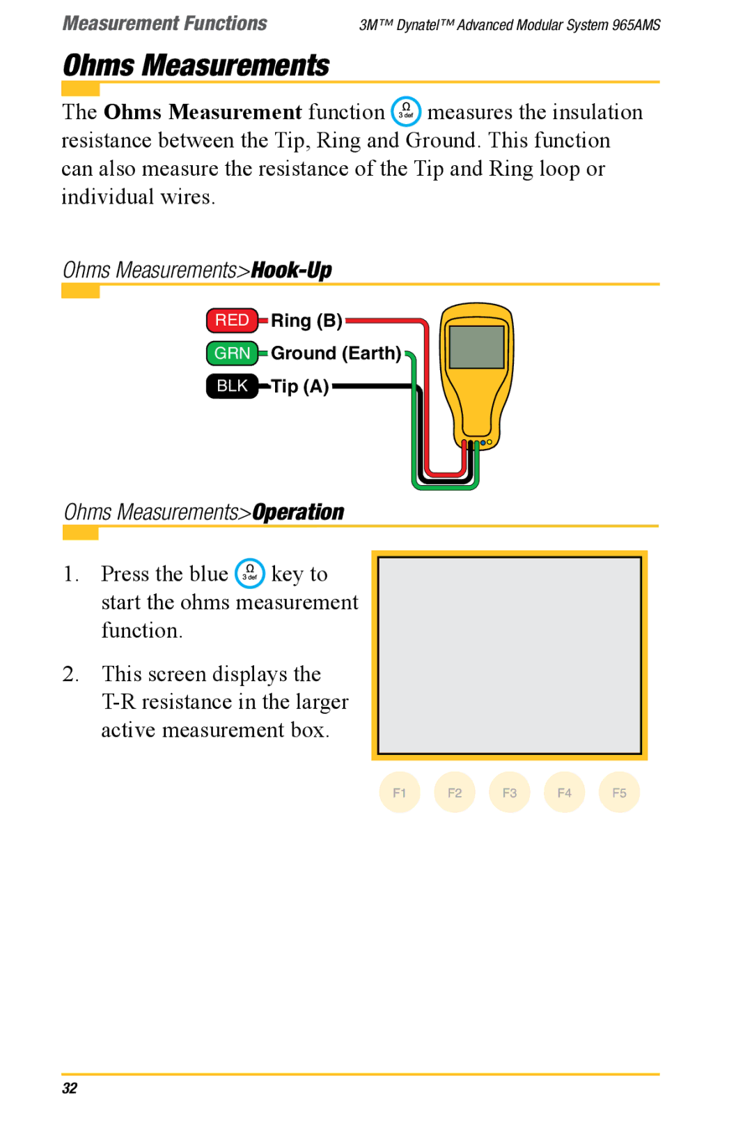 3M 965AMS manual Ohms MeasurementsHook-Up, Ohms MeasurementsOperation 