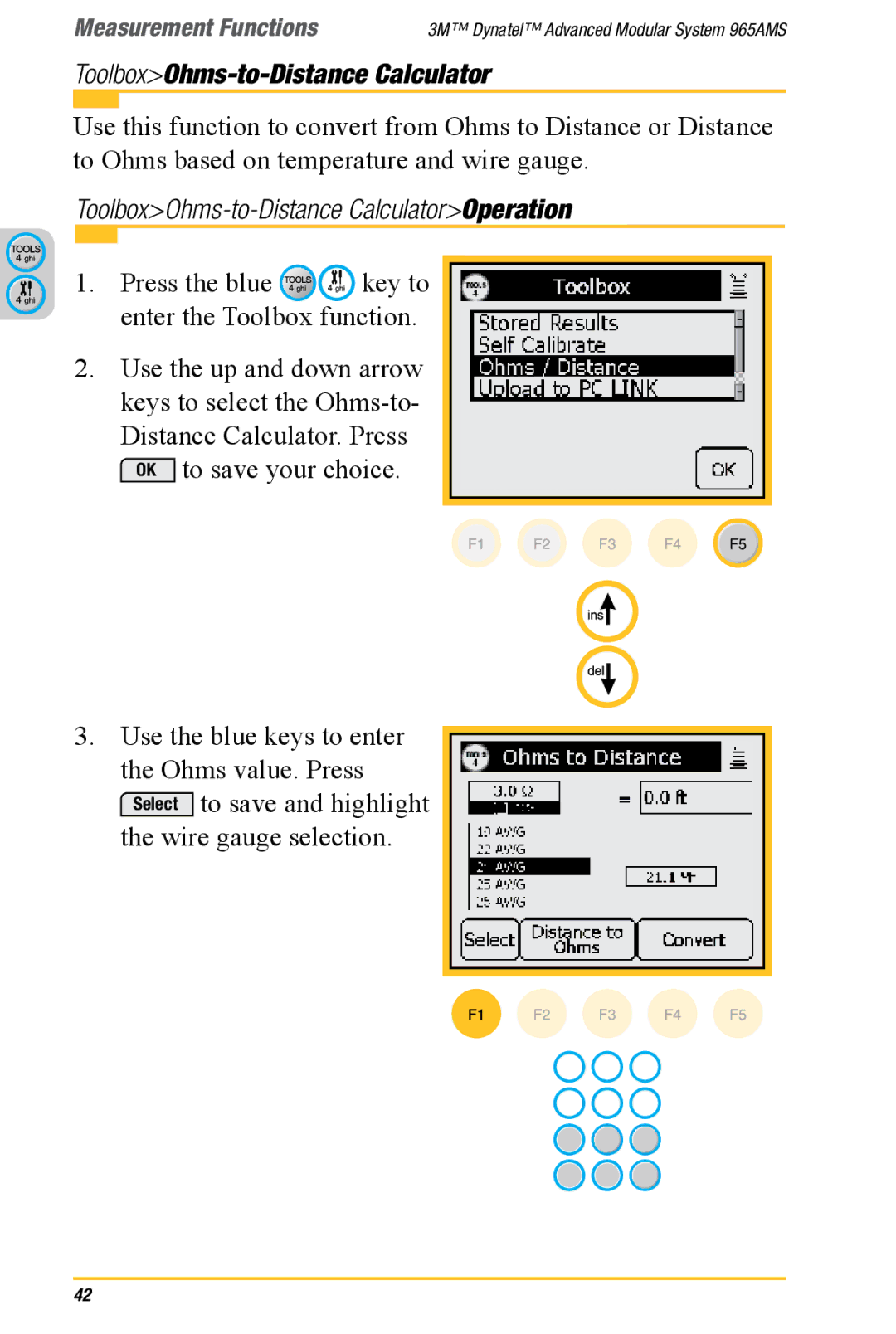 3M 965AMS manual ToolboxOhms-to-Distance CalculatorOperation 