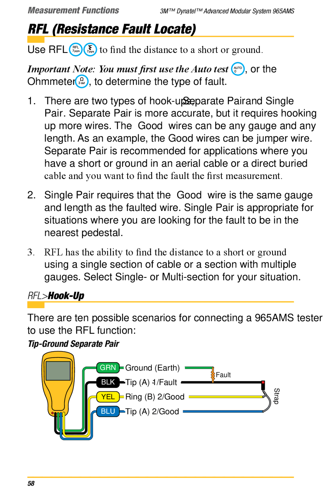 3M 965AMS manual RFL Resistance Fault Locate, RFLHook-Up 