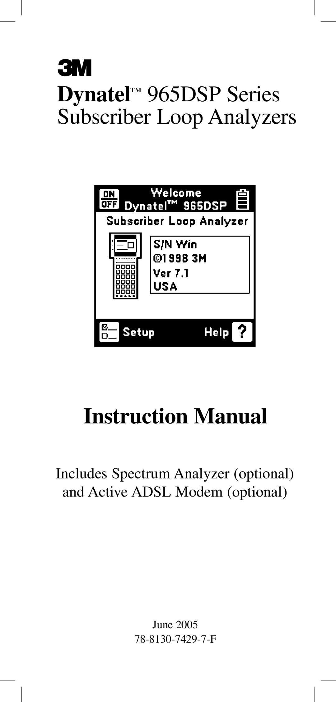 3M 965DPS instruction manual Dynatel 965DSP Series Subscriber Loop Analyzers 