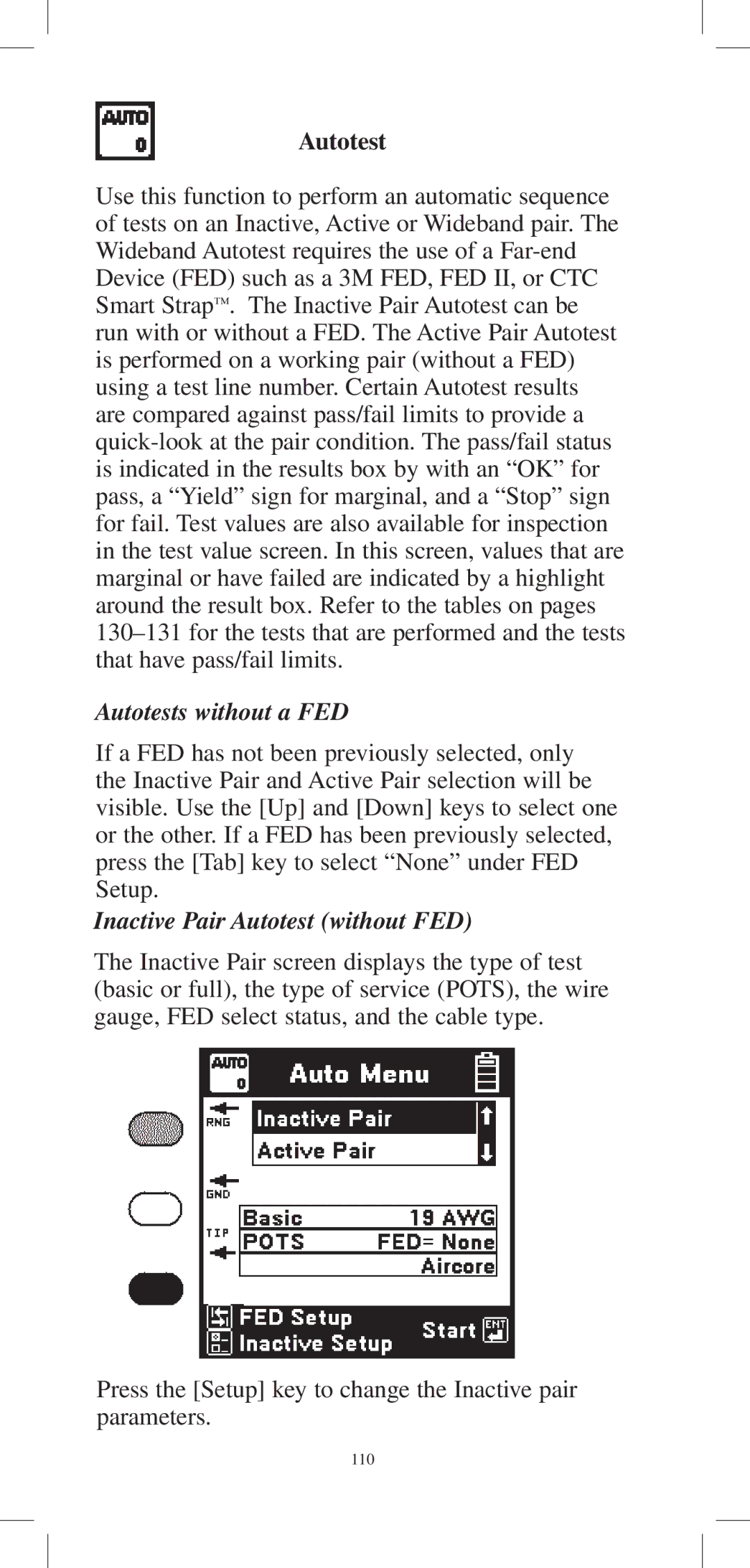 3M 965DPS instruction manual Autotests without a FED, Inactive Pair Autotest without FED 