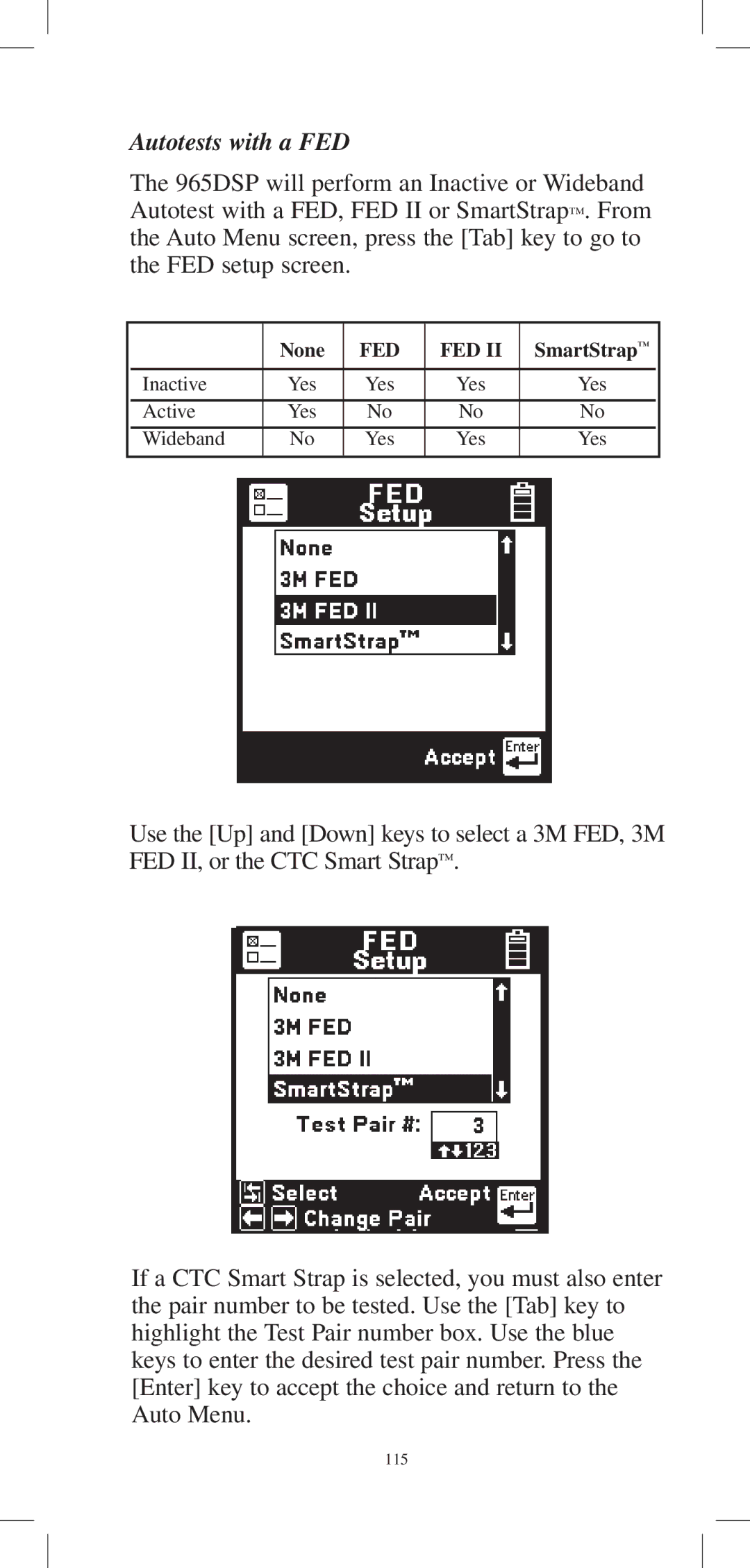 3M 965DPS instruction manual Autotests with a FED 