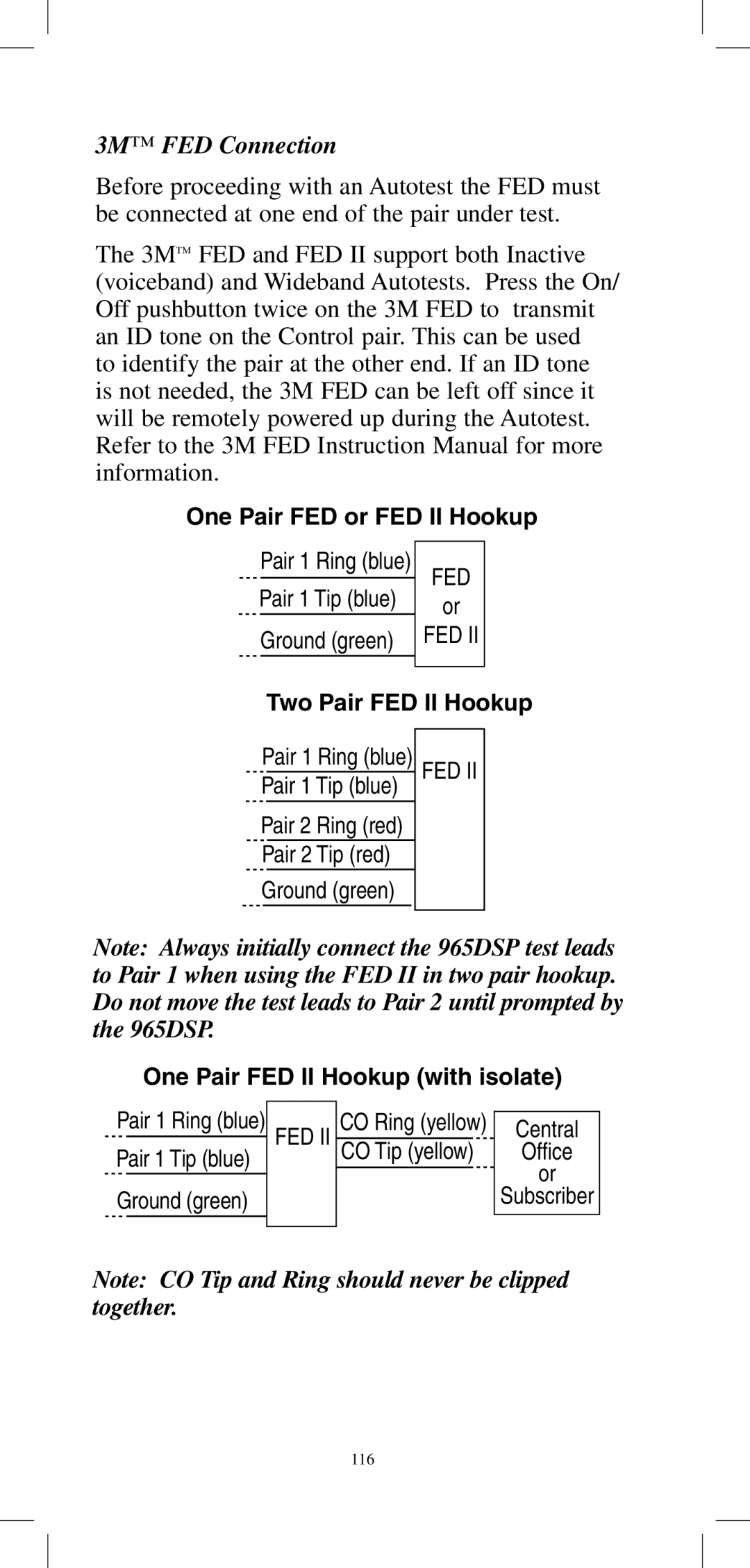 3M 965DPS instruction manual 3M FED Connection, One Pair FED II Hookup with isolate 