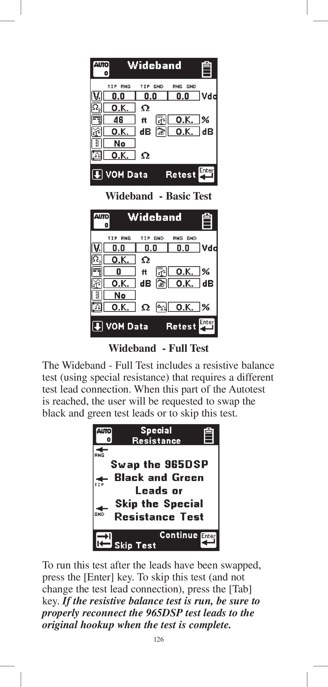 3M 965DPS instruction manual Wideband Basic Test Wideband Full Test 