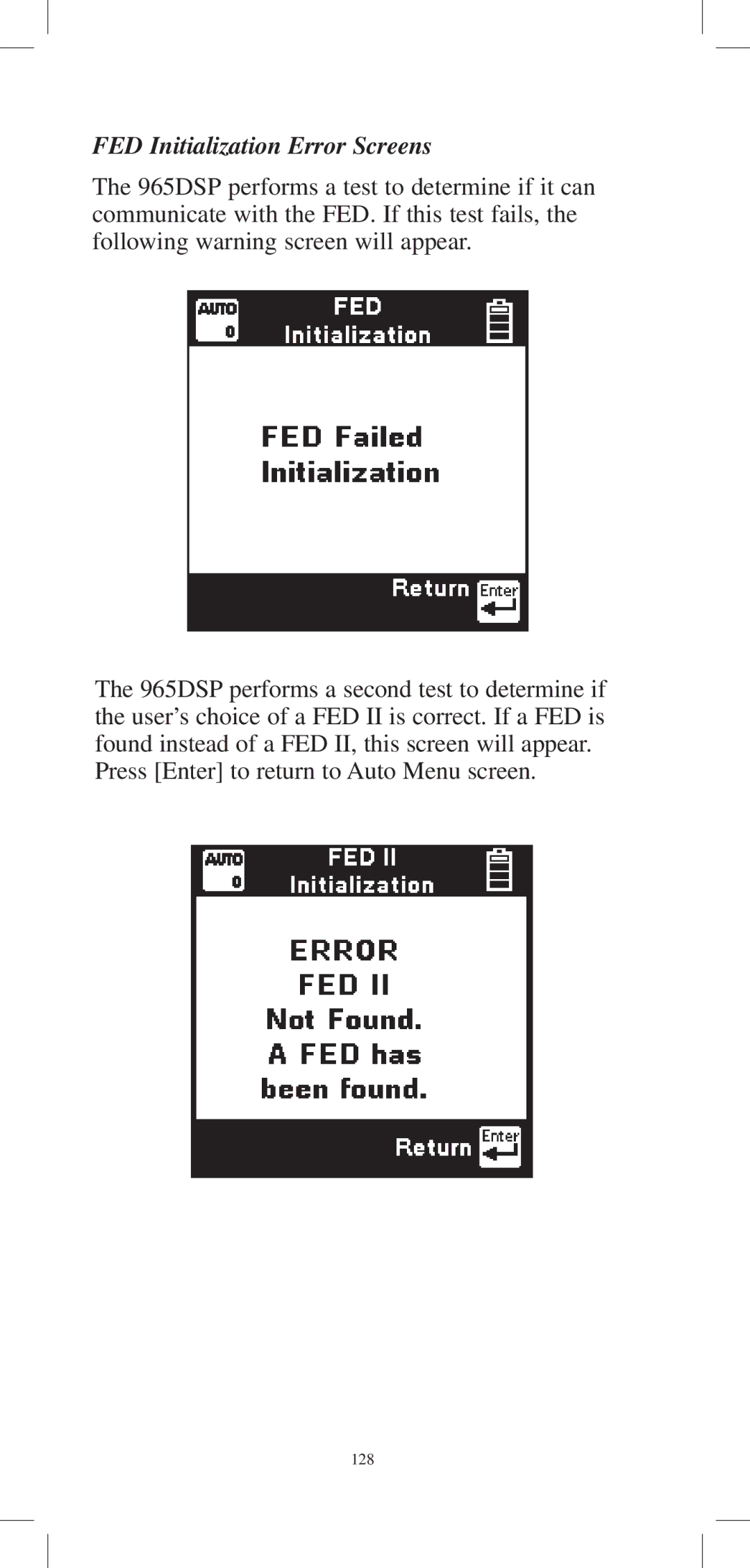 3M 965DPS instruction manual FED Initialization Error Screens 