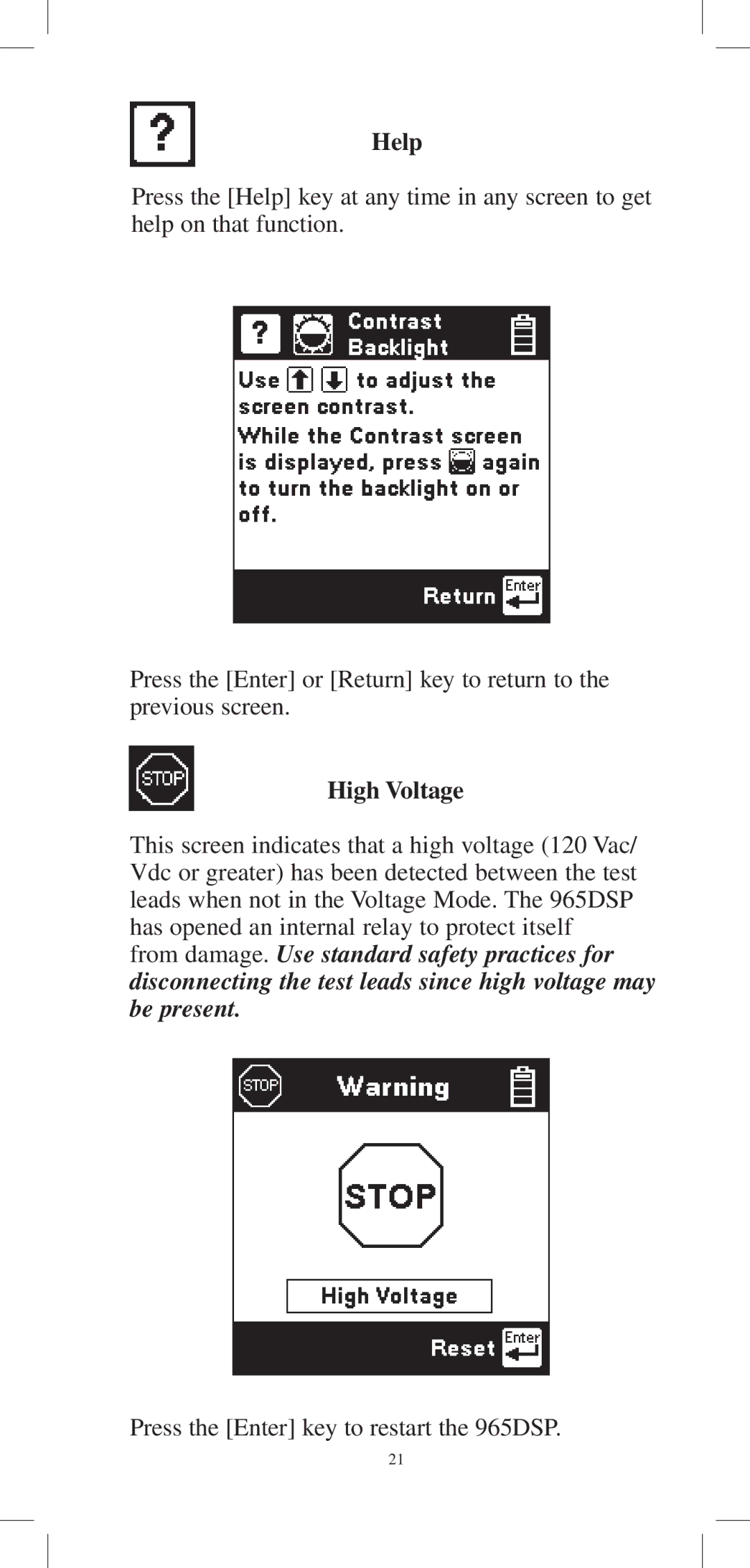 3M 965DPS instruction manual Help, High Voltage 