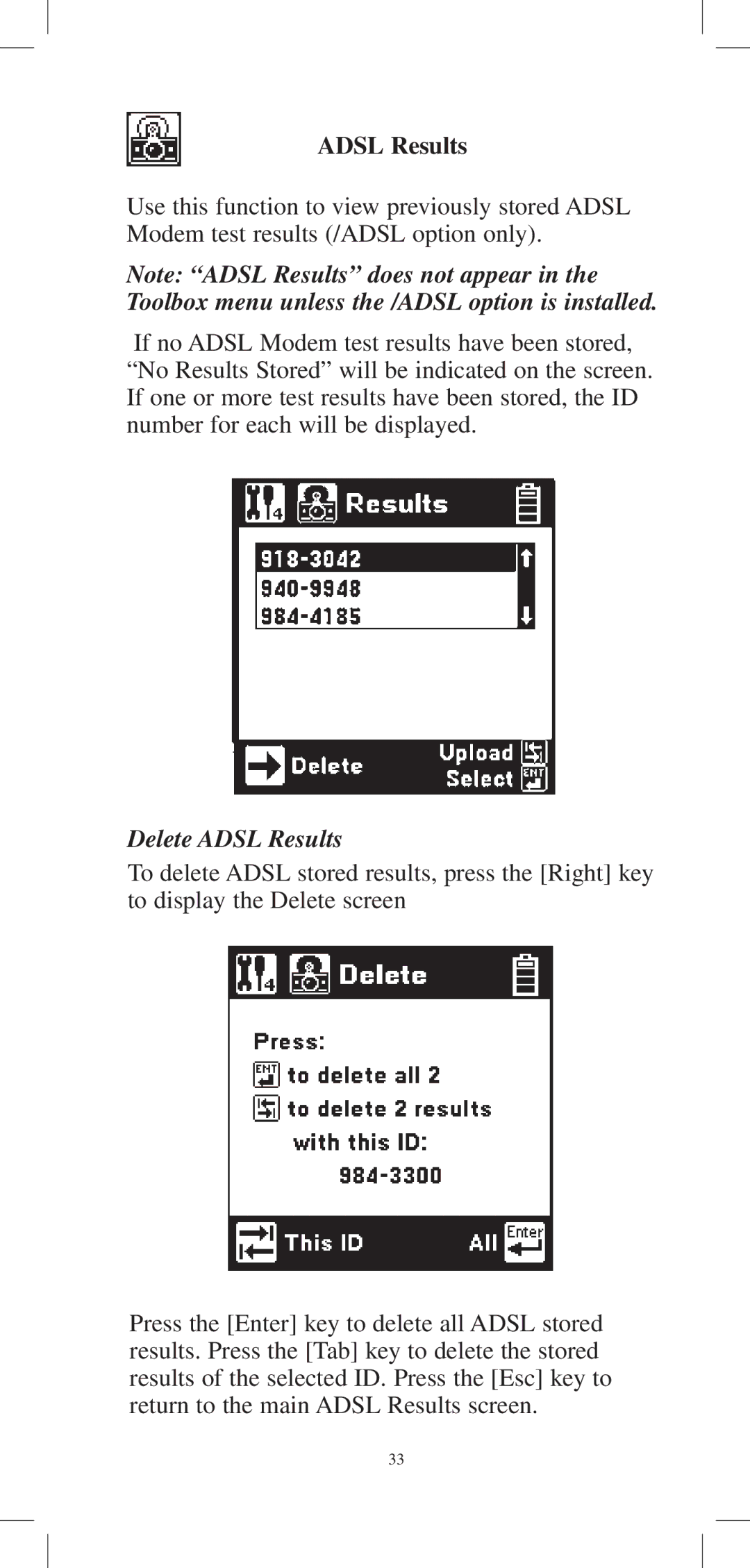 3M 965DPS instruction manual Delete Adsl Results 