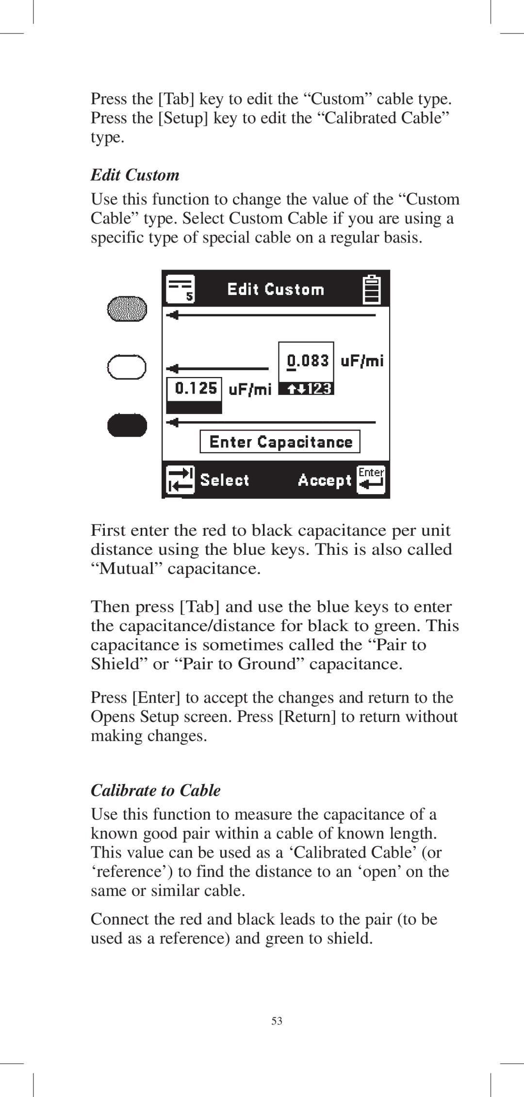 3M 965DPS instruction manual Edit Custom, Calibrate to Cable 