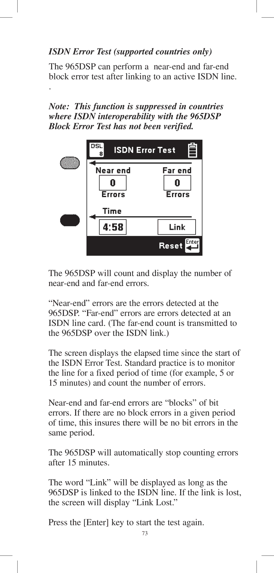 3M 965DPS instruction manual Isdn Error Test supported countries only 