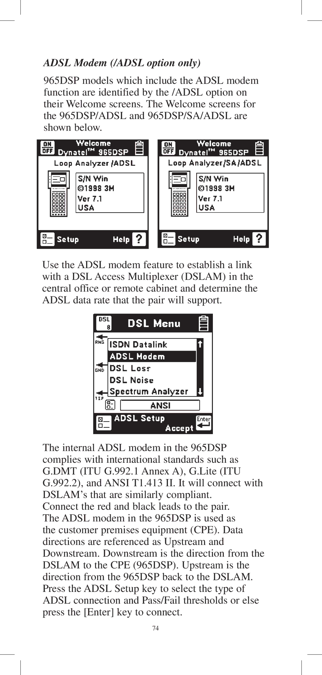 3M 965DPS instruction manual Adsl Modem /ADSL option only 