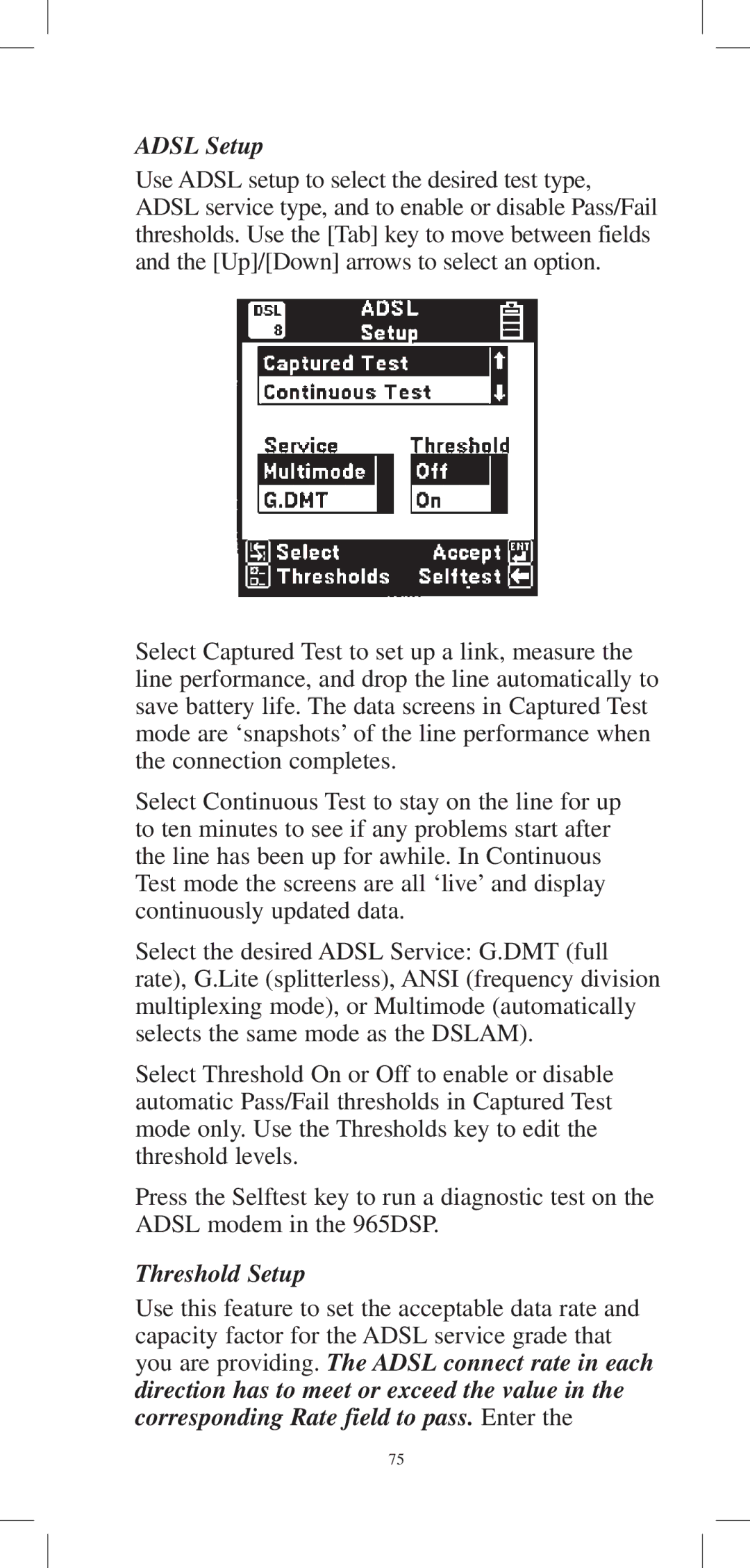 3M 965DPS instruction manual Adsl Setup, Threshold Setup 